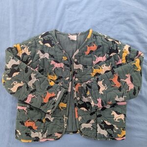 Colorful Horse Print Quilted Jacket